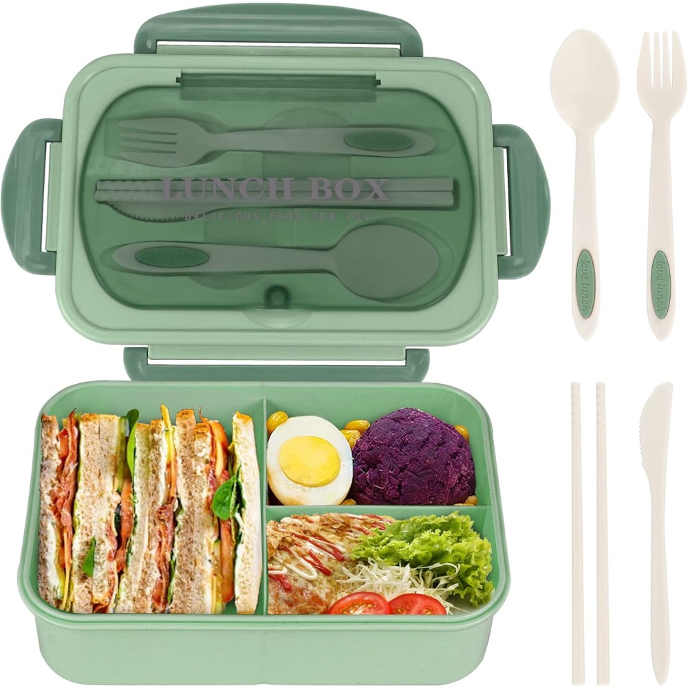 Food Storage Safety - กล่องอาหารกลางวันเบนโตะขนาด 1200 มล. สำหรับผู้ใหญ่ สำหรับสำนักงานหรือปิกนิก ภาชนะกันรั่วพร้อมอุปกรณ์