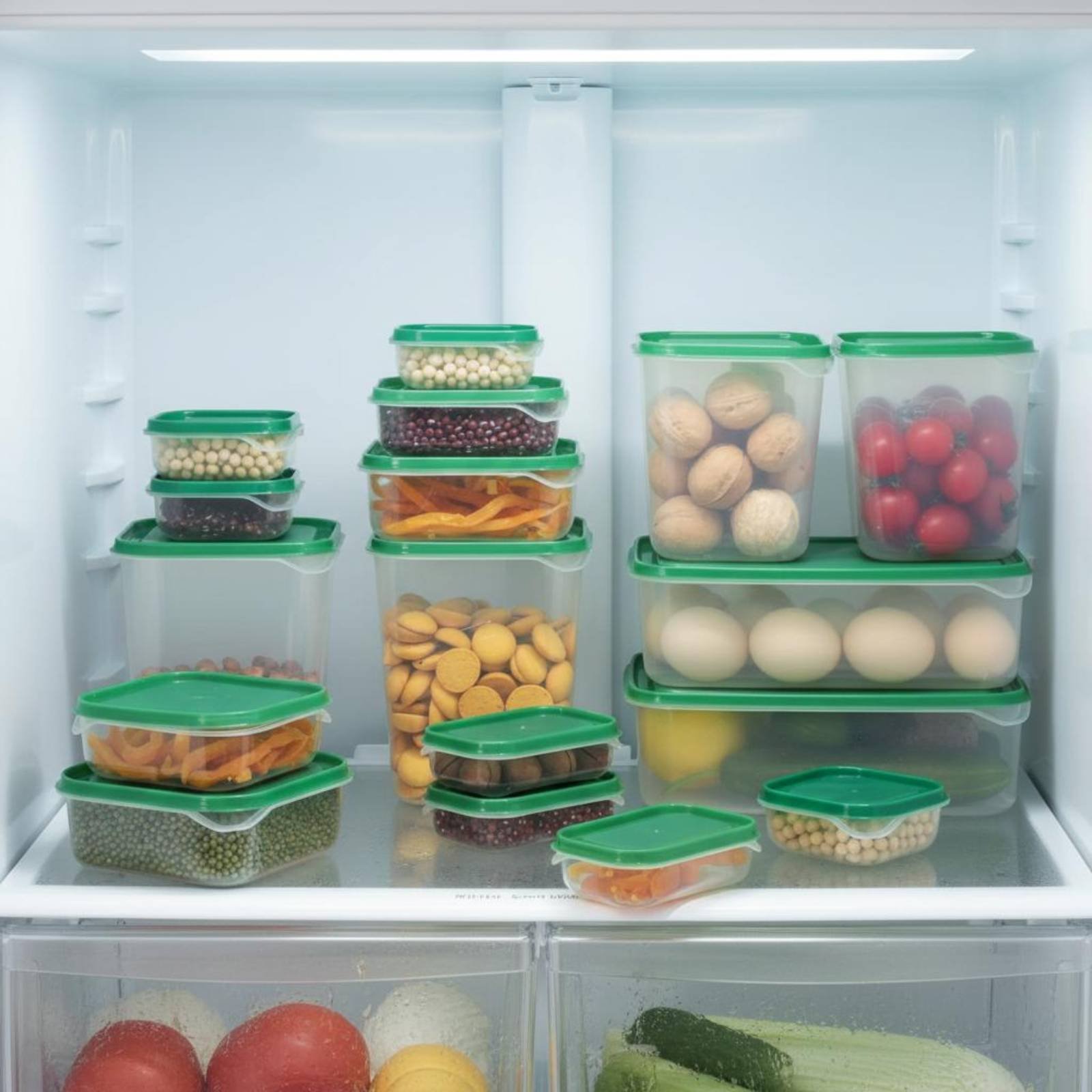 Food Storage Containers With Lids - ชุดกล่องเก็บอาหารในตู้เย็น 17 ชิ้น กล่องพลาสติกกันรั่วซึมพร้อมฝาปิด ชุดกล่องถนอมอาหารสุญญากาศ ใช้ซ้ำได้สำหรับตู้เย็น