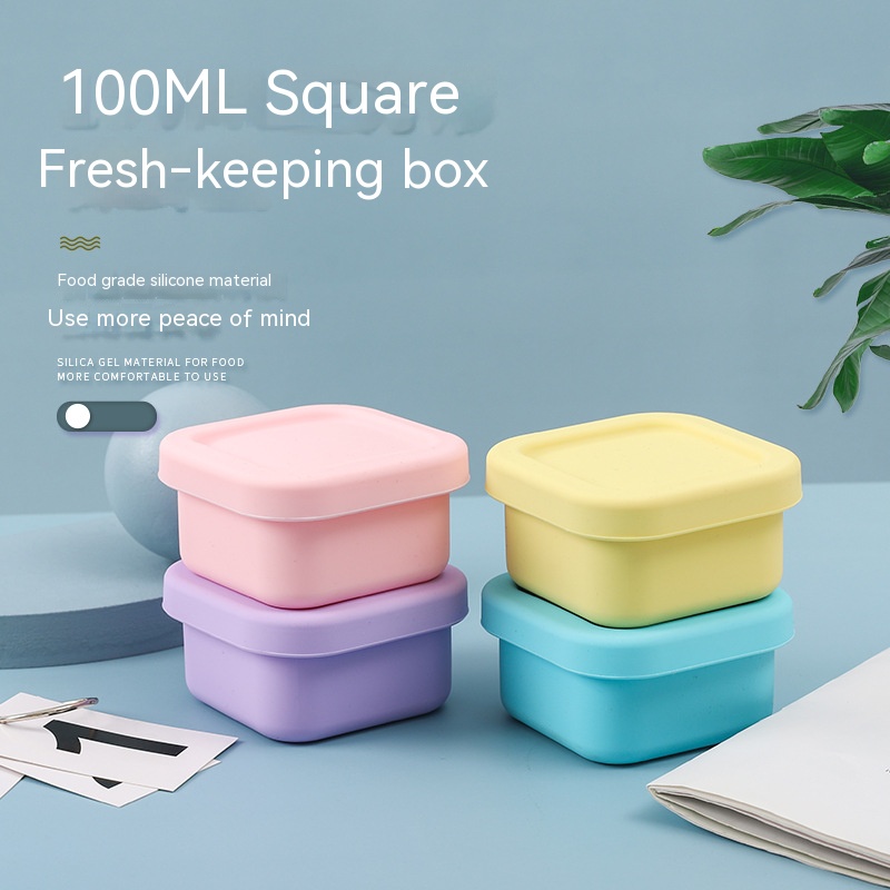 Food Storage Safety - กล่องอาหารกลางวันซิลิโคนแบบปิดผนึกสำหรับเด็ก ใช้กับไมโครเวฟได้ พร้อมแม่พิมพ์ทำน้ำแข็ง กล่องขนมสำหรับฤดูร้อน พร้อมภาชนะ
