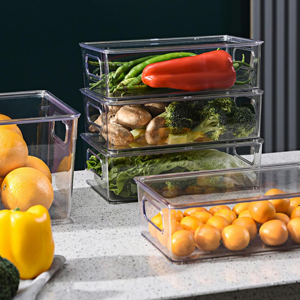 Stackable Pantry Bin - กล่องเก็บของขนาดเล็กพร้อมหูจับ สามารถวางซ้อนกันได้ กล่องจัดระเบียบสำหรับห้องครัว กล่องพลาสติกสำหรับเก็บของในตู้เย็นและตู้เก็บของ