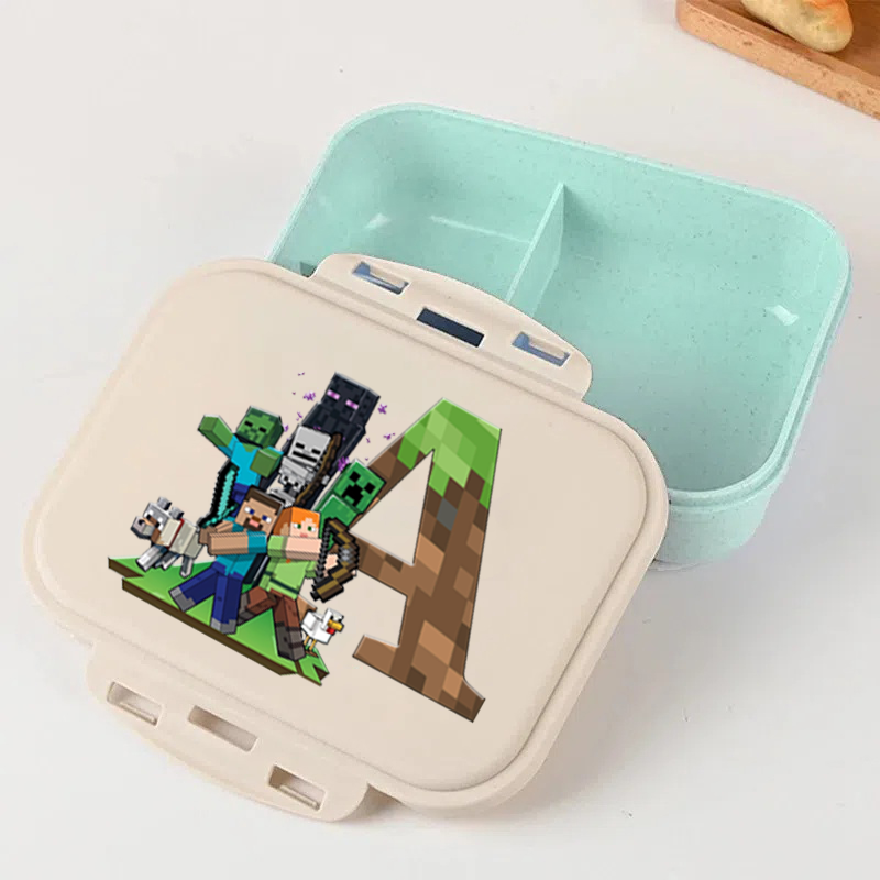 Food Storage Minecraft - กล่องอาหารกลางวันลาย Minecraft พร้อมตัวอักษร A-Z สำหรับเก็บอาหาร เหมาะสำหรับเด็กนักเรียน