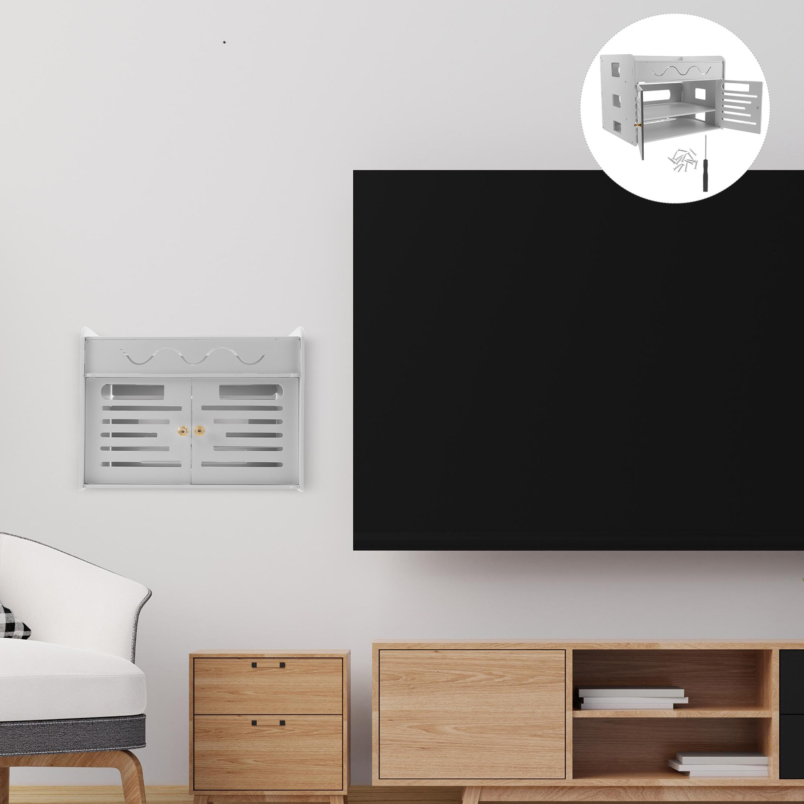 Food Storage Management - กล่องเก็บเราเตอร์ WiFi 3 ชั้น กล่องจัดระเบียบเราเตอร์ไร้สาย ไม่ต้องเจาะผนัง