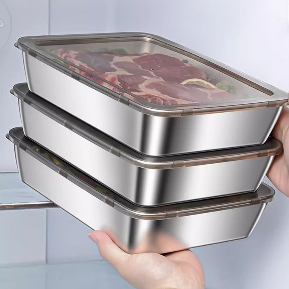 Food Storage Containers With Lids - ถาดเสิร์ฟสแตนเลสเกรดอาหารพร้อมฝาปิด, ภาชนะเก็บอาหารทรงสี่เหลี่ยมอเนกประสงค์, ถาดอาหารในครัวแบบปิดสนิทพร้อมฝาปิด