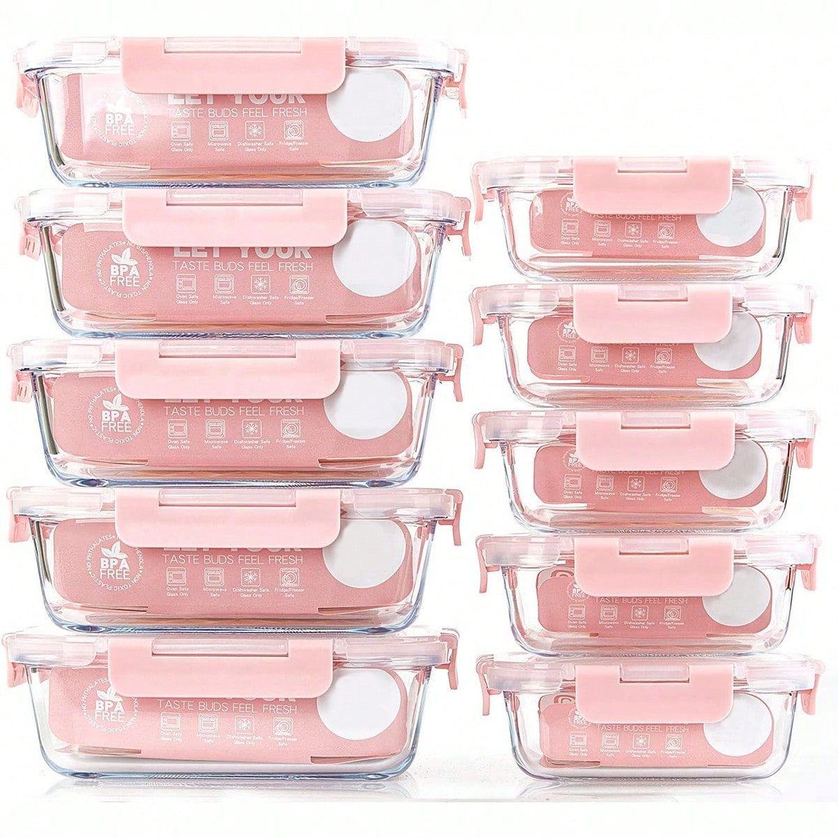 Food Storage Oven Safe - ชุดกล่องแก้วสำหรับเตรียมอาหาร 10 ชิ้น, กล่องเก็บอาหารพร้อมฝาปิดที่ปิดสนิท, กล่องอาหารกลางวันแก้ว, ใช้ได้กับไมโครเวฟ,