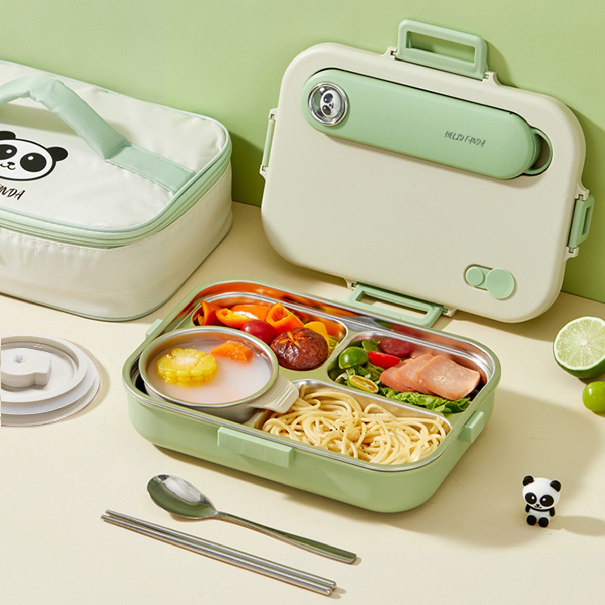 Food Storage Safety - กล่องอาหารกลางวันสแตนเลส 304 แบบพกพา ชุดกล่องอาหารกลางวันสำหรับเด็กนักเรียน ความจุขนาดใหญ่ พร้อมช่องแบ่งอาหาร