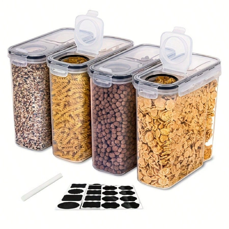 Food Storage In Pantry - ชุด 4 ชิ้น กล่องเก็บอาหารแห้งแบบปิดสนิทสำหรับครัว สำหรับเก็บแป้ง น้ำตาล